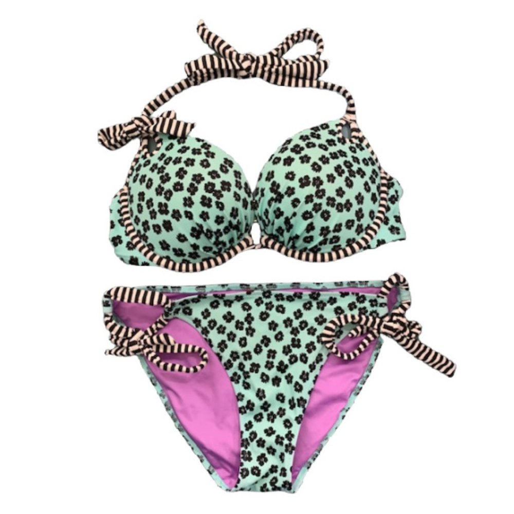 Victoria's Secret Blue Floral Striped 2pc Bikini